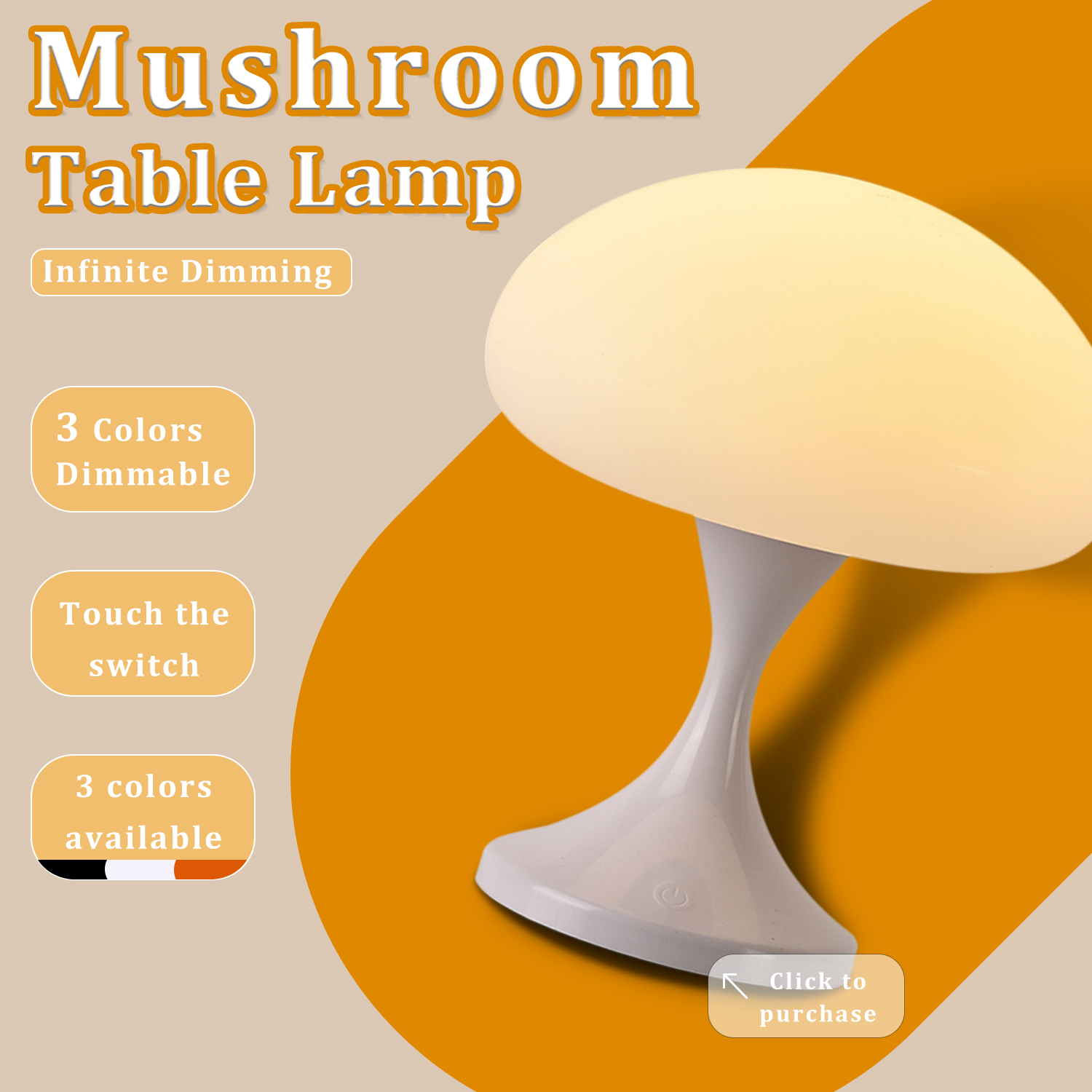 Mushroom Table Lamp - USB Rechargeable Mushroom Lamp 3 Color