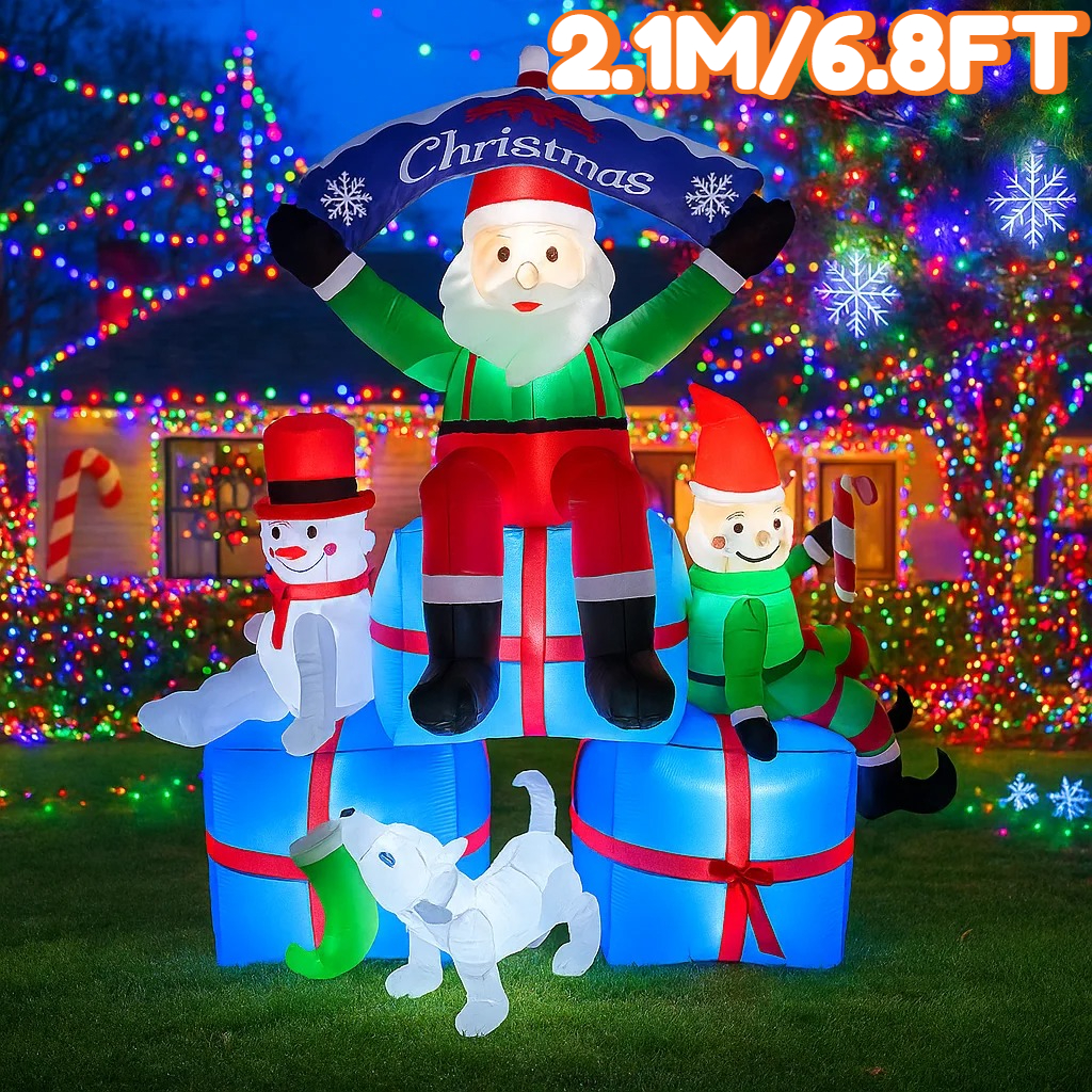 Santa'S Elves Holiday Lighting & Decor Llc - 2.1M/6.8FT Inflatable Santa Claus Snowman Elf