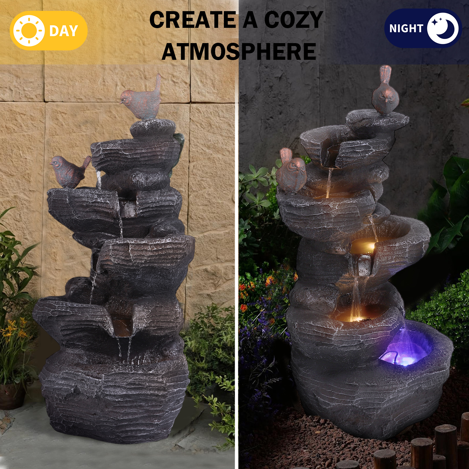 Office Lighting Decor - Cascading Rock Water Fountain with LED