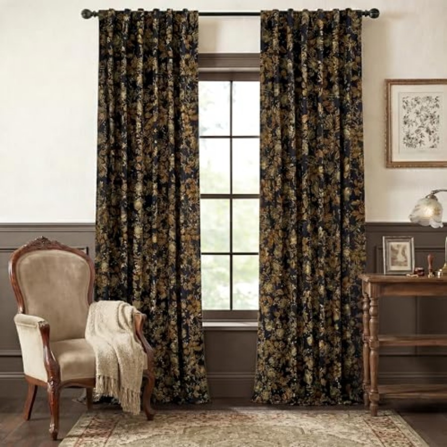 Vintage Lighting Decor - Gold Velvet Curtains 84 Inch, Retro