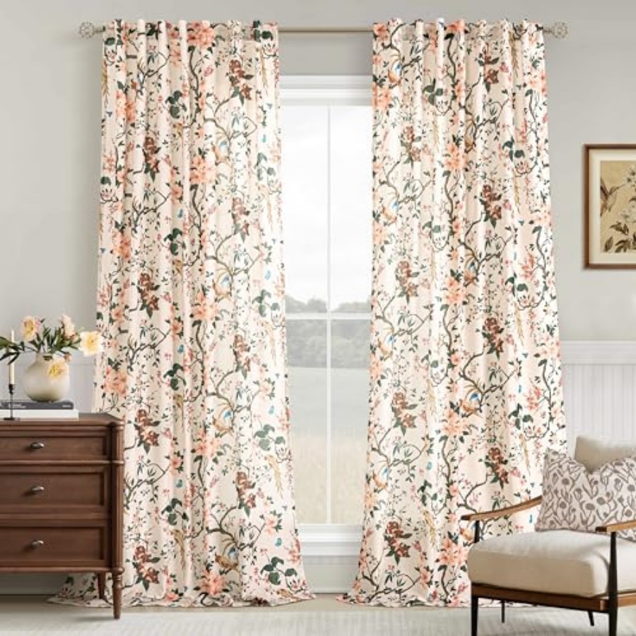 Vintage Lighting Decor - 120 Inch Floral Bird Curtains for