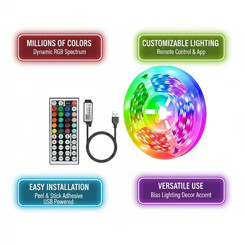 DC 5V USB LED Strip Lights APP - огляд і ціна Decor Lighting Lamps