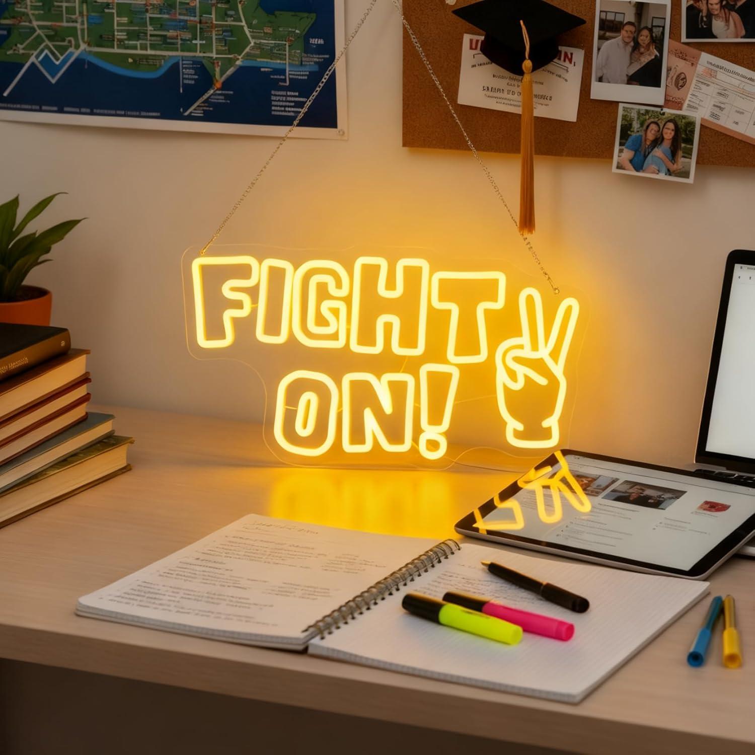 Fight On Neon Sign Victory Han - огляд і ціна Office Lighting Decor