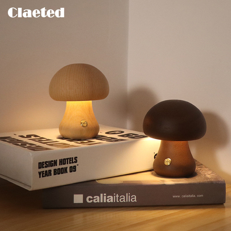 Claeted Wooden Mushroom Bedsid - огляд і ціна Mushroom Table Lamp