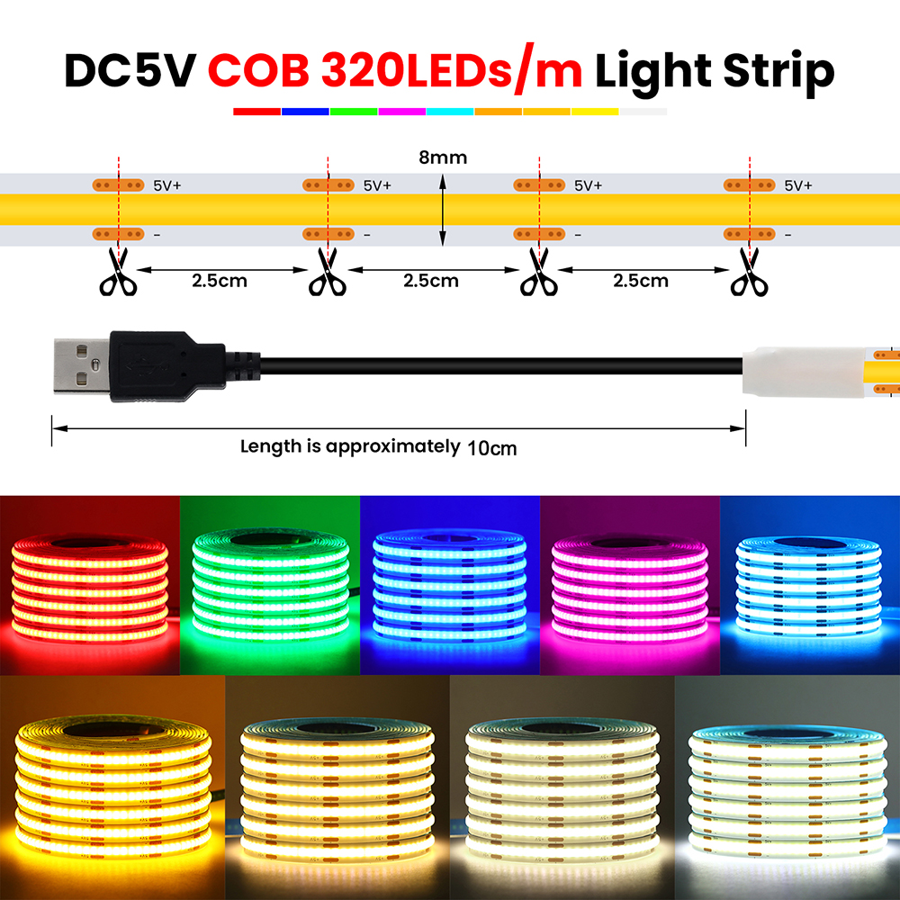 5V USB 3MM 5MM PCB COB LED Str - огляд і ціна Decor Lighting Hours